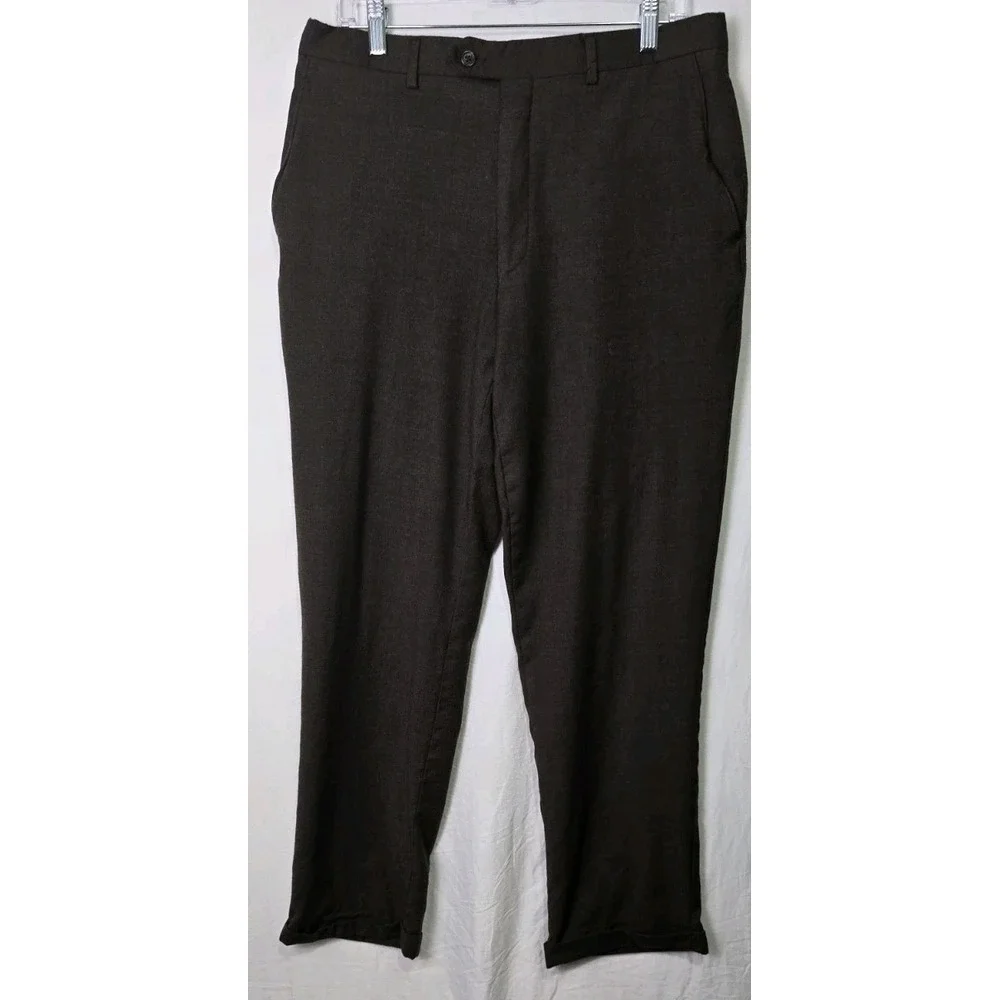 Jos A Bank Pants Mens 36x32 Black 100% Wool Twill Slacks‎